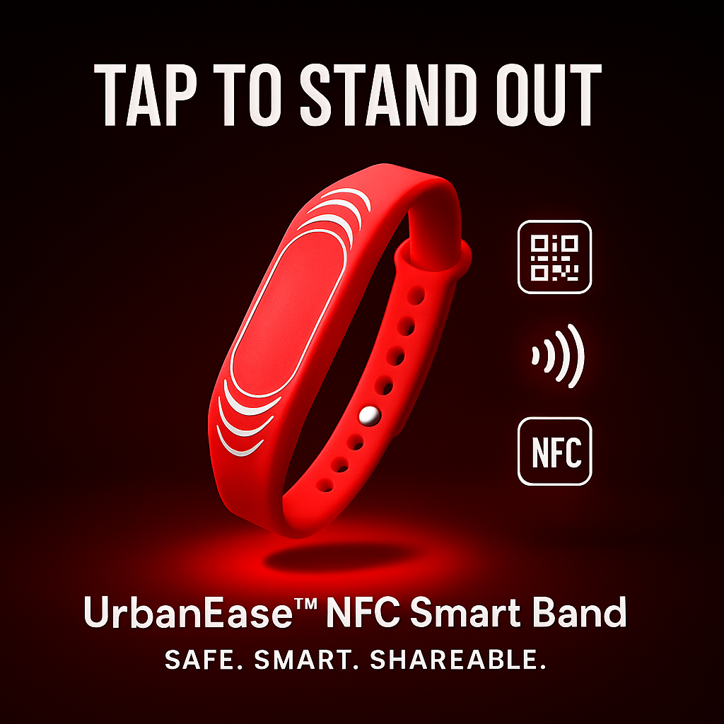 UrbanEase™ NFC Smart Band | Medical ID + Digital Business Card – No App Needed