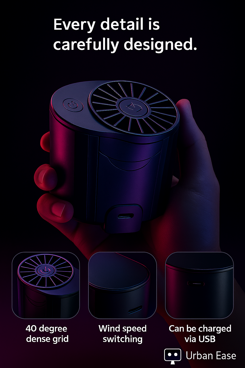 UrbanEase™ Under Shirt Clip Fan – Wearable, 4-Speed Rechargeable Cool Air