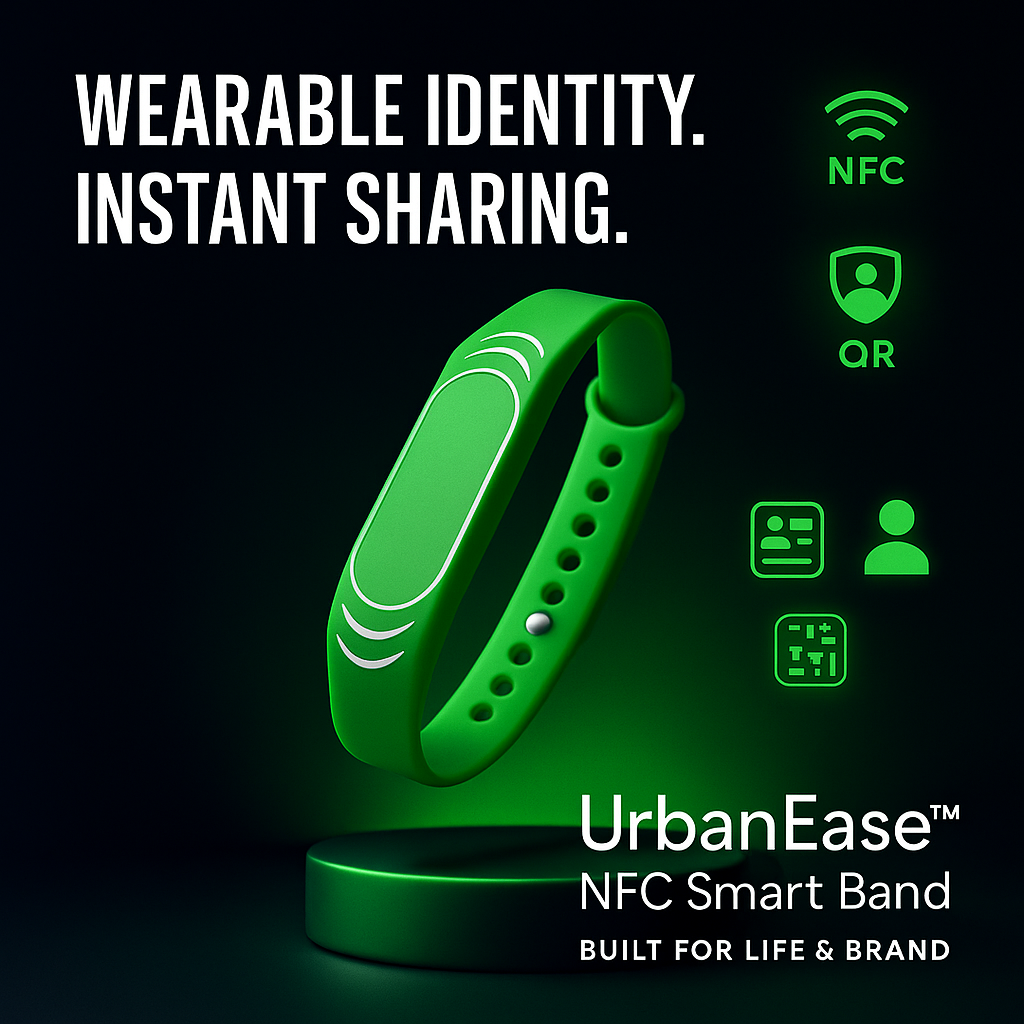 UrbanEase™ NFC Smart Band | Medical ID + Digital Business Card – No App Needed